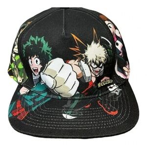 My Hero Academia Anime Snapback Hat All Over Print Deku Bakugo Todoroki Black OS